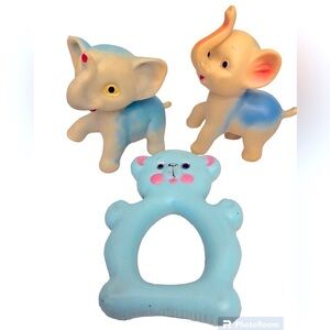 Vintage rubber elephants and teddy bear baby rattle #1-55